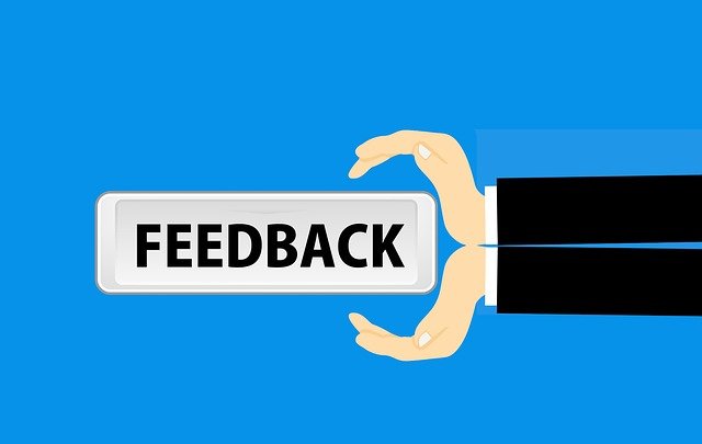 An illustration of a person holding a plate with the word "feedback." Customer reviews build trust, and they help you connect with the clients.