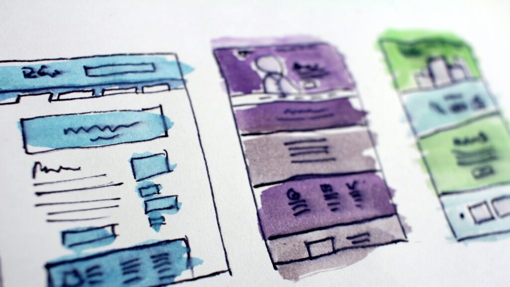 Sketch of a website's user interface on paper.