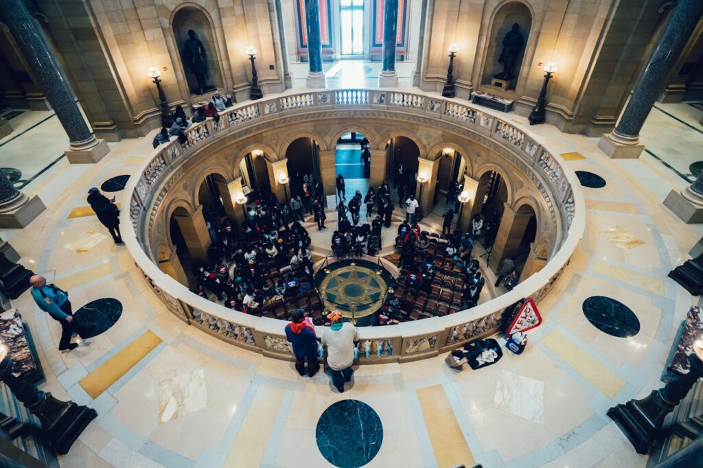 A group of people in a building